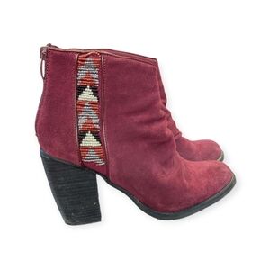 Sbicca Beaded Burgundy Genuine Suede Ankle Boots Size 9